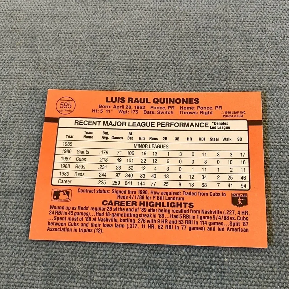 1990 Donruss Cincinnati Reds Baseball Card Trading Card